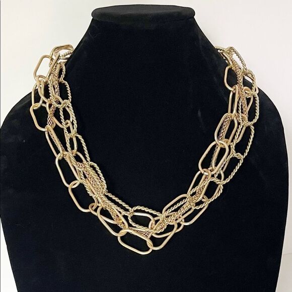 Gold Toned Chain Link Statement Necklace - Picture 1 of 3